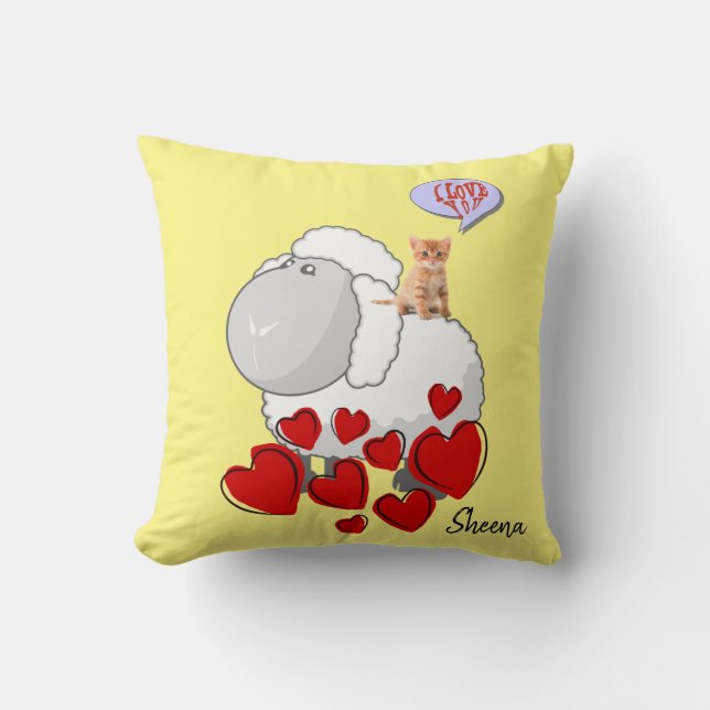 Oveja Cojín decorativo Gatito Corazón Rojo Amarill (Anverso)