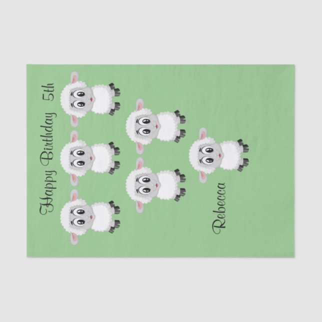 Oveja de papel de tejidos Feliz cumpleaños 5 (Anverso)