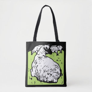 Oveja de Woodcut victoriana en bolsa
