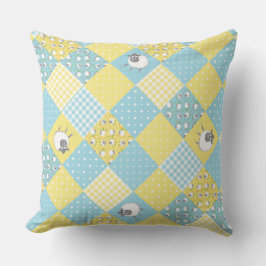 Oveja galesa divertida, patchwork falso, almohada 