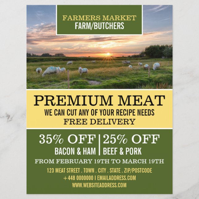 Ovejas en campo, publicidad de agricultor y carnic (Frente)