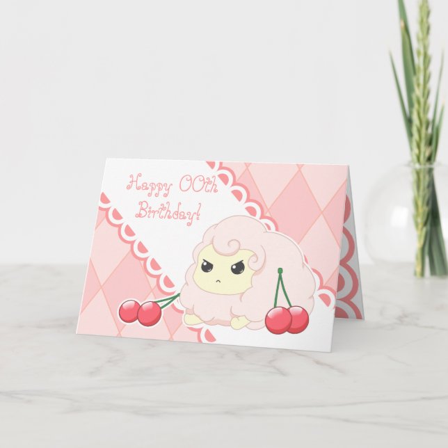 Ovejas lindas del rosa del kawaii con la tarjeta (Anverso)