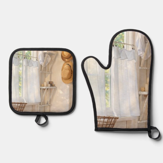 Oven Mitt & Pot Holder Set Curtain in the Wind (Anverso)