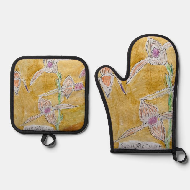 Oven Mitt y Pot Holder Set con diseño abstracto (Anverso)