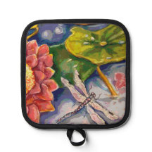 Oven Mitt y Pot Holders - Dragonfly & Waterlilly