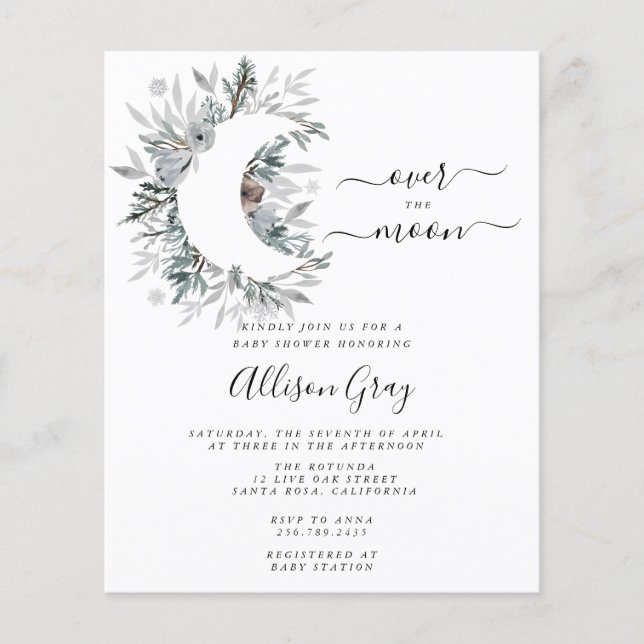 Over the Moon Baby Shower | Folleto presupuestario (Frente)