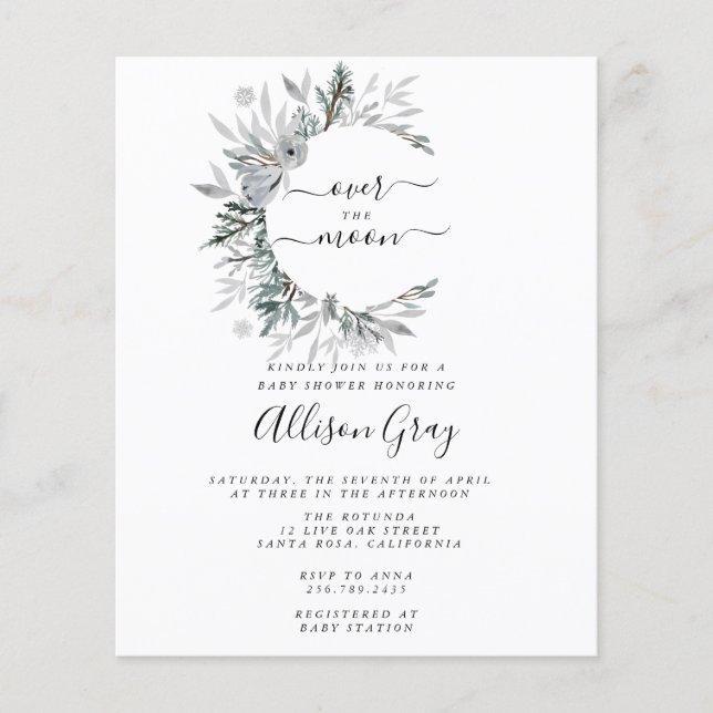 Over the Moon Baby Shower | Folleto presupuestario (Frente)