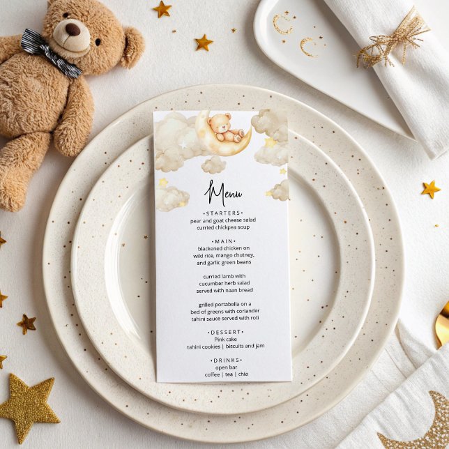 Over The Moon Teddy Bear Baby Shower Menu Card (Subido por el creador)
