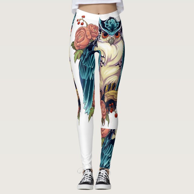 Owl Art Tattoo Design Ladies Leggings (Anverso)