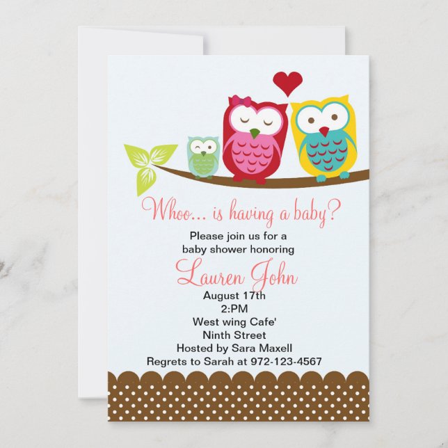 owl baby ducha invitaciones niño bebé ducha (Anverso)