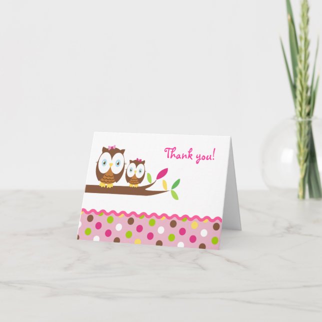 Owl Baby Shower plegado tarjeta de nota de agradec (Anverso)