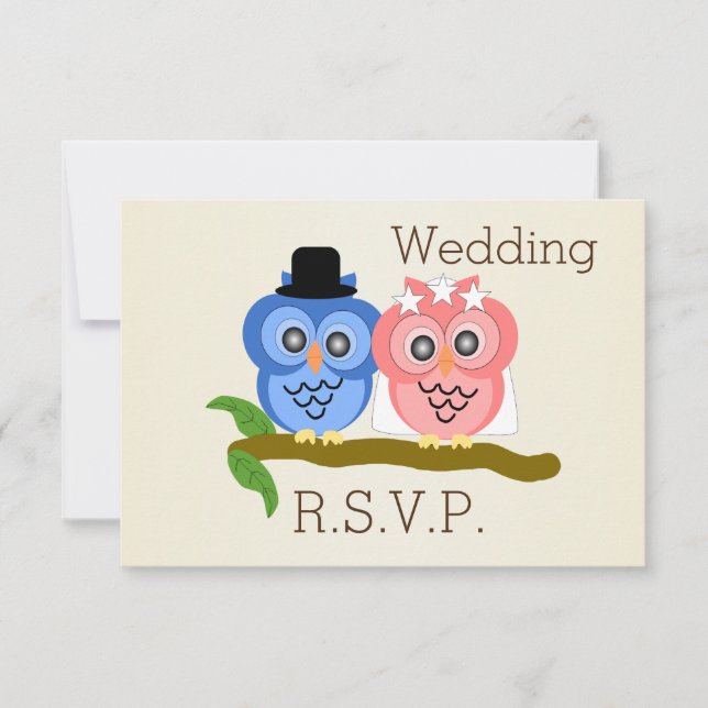 Owl Design Champagne Boda Colorida RSVP (Anverso)