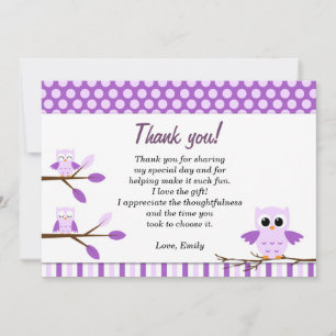 Owl Gracias Nota De Tarjeta Púrpura