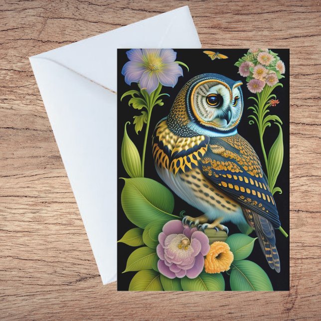 Owl Green Floral Ilustracion Blank (Subido por el creador)