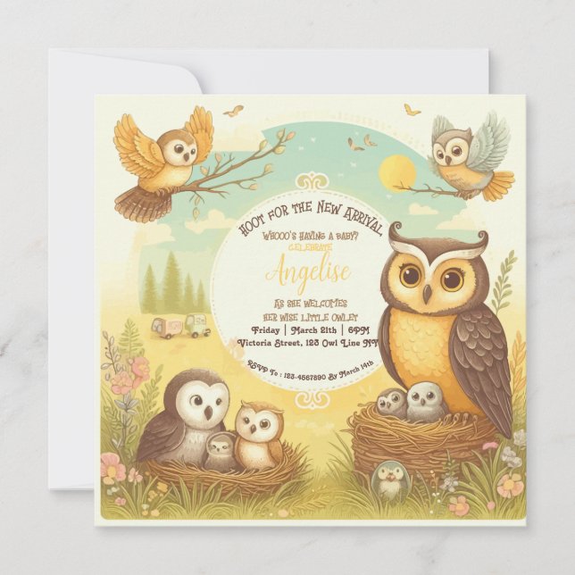 Owl Hoots Invitación a Baby Shower (Anverso)