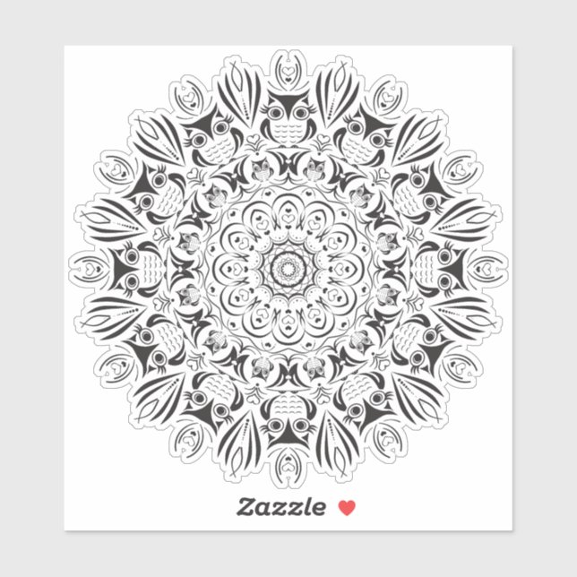 Owl mandala gran pegatina redonda (Hoja)