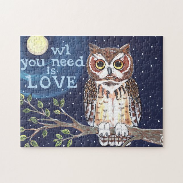 Owl Moon Halloween Noche Jigsaw Puzzle Navy Otoño (Horizontal)