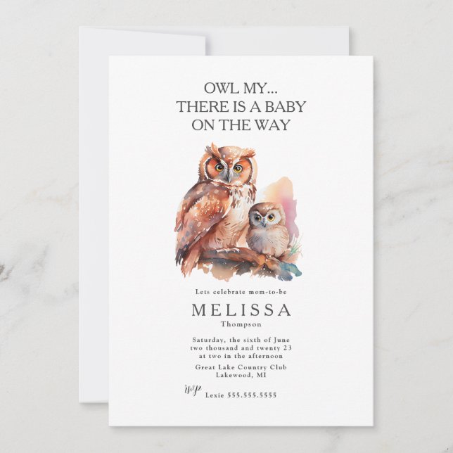 Owl My... Invitación a Baby Shower de corte (Anverso)
