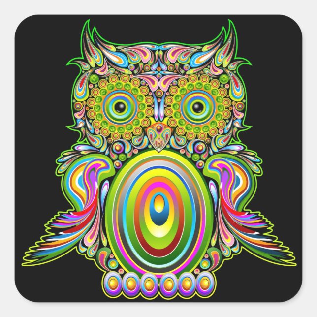 Owl Psychedelic Popart Pegatina (Anverso)