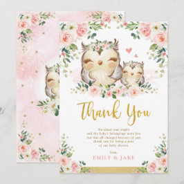 Owl Rubor Pink Roses Baby Shower Gracias Tarjeta