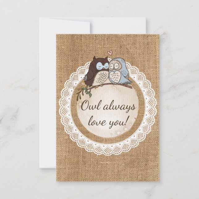 Owl Siempre Te Ama Casual Wedding RSVP (Anverso)