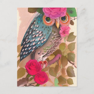 Owl tiene su tarjeta de arte de flores