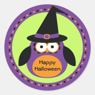 Owl Witch Halloween Party Favor Pegatinas