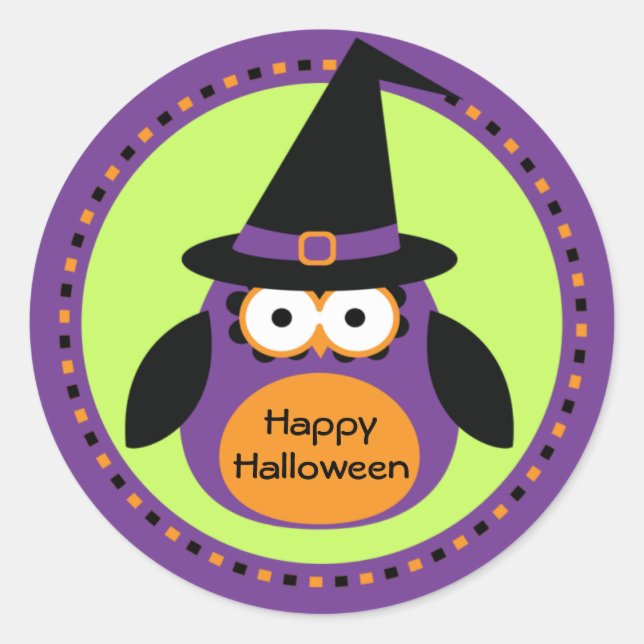 Owl Witch Halloween Party Favor Pegatinas (Anverso)