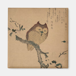 Owl y Magnolia: imán japonés Ukiyo-e