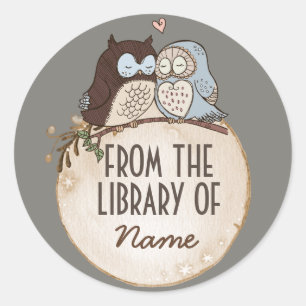 OWLS IN LOVE, PEGATINA ANIMAL, DE LA BIBLIOTECA DE