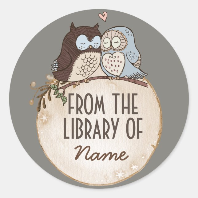 OWLS IN LOVE, PEGATINA ANIMAL, DE LA BIBLIOTECA DE (Anverso)