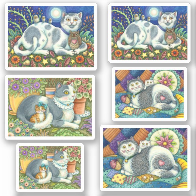 OWLS Y GATOS, PEGATINAS DEL COLCHÓN DE ARTE DE PAÍ (Anverso)
