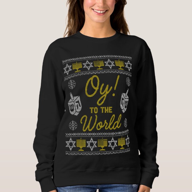Oy To The World Funny Hanukkah Sweater Style Jewis (Anverso)