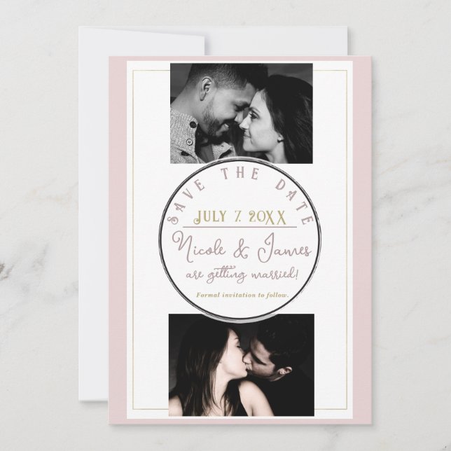 Oyster Pink & Gold Modern Minimal Save the Date (Anverso)