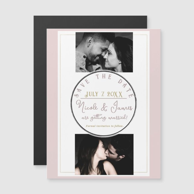 Oyster Pink & Gold Modern Minimal Save the Date (Anverso/Reverso)
