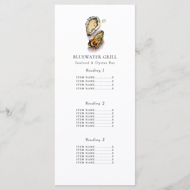Oyster | Tarjeta de menú del restaurante de marisc (Anverso)