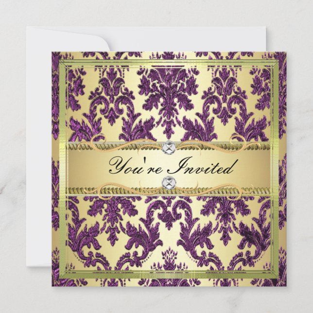 P1 Elegante plantilla de invitación para damasco m (Anverso)