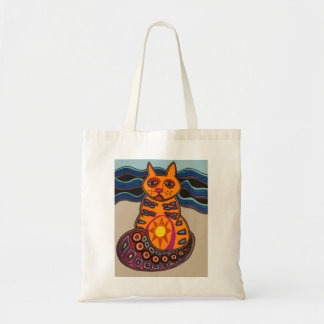 P-Cat-So en la playa gato de la bolsa de tote arte