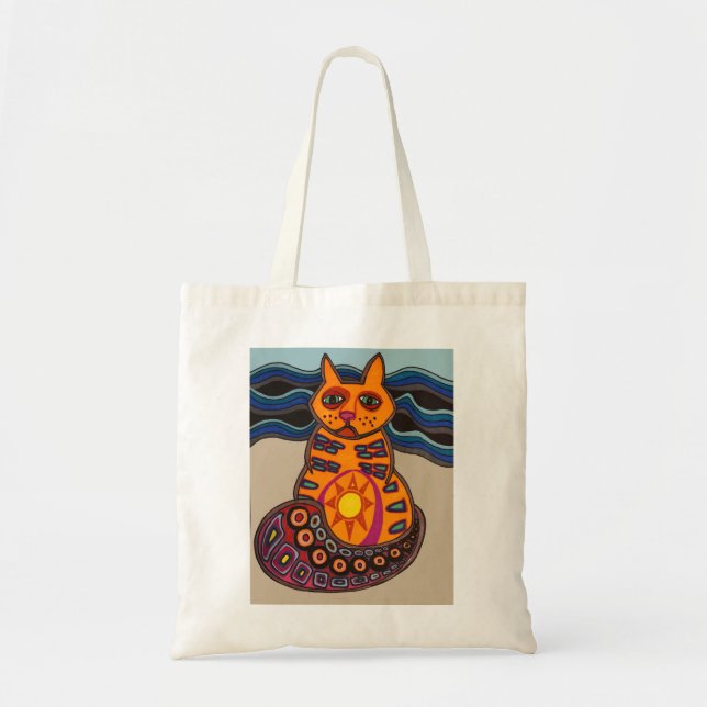 P-Cat-So en la playa gato de la bolsa de tote arte (Frente)