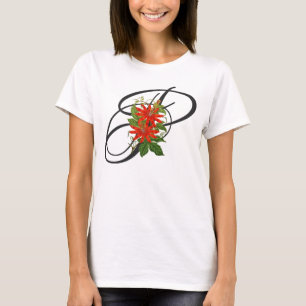 P inicial, camiseta de flores de pasión de época