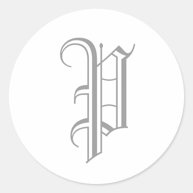 P Letra Monograma Pegatina Inglés Gris Antiguo (Anverso)