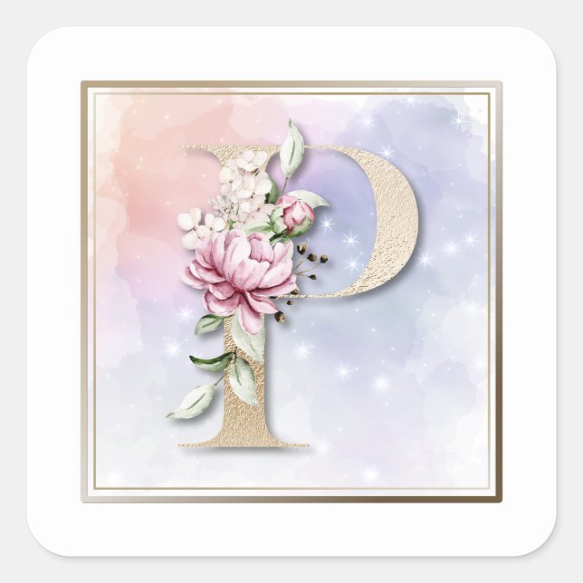 P Monograma Burgundy Pegatina de Plaza Floral (Anverso)