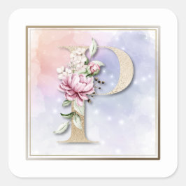 P Monograma Burgundy Pegatina de Plaza Floral