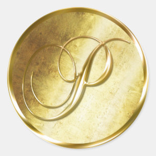 P Monograma Faux Gold Pegatinas en Sello para sobr
