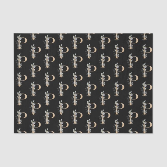 P Papel de tejido floral monograma (Anverso)
