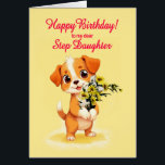 Pacapía de cumpleaños y flores Step Daughter<br><div class="desc">Una linda tarjeta de cumpleaños para una hijastra. Un cachorro adorable sosteniendo un ramo de flores y diciendo 'Feliz cumpleaños'. Celebra un cumpleaños con esta irresistible carta mostrando a un dulce cachorro sosteniendo un ramo de flores de margarita,  perfecto para derretir corazones.</div>
