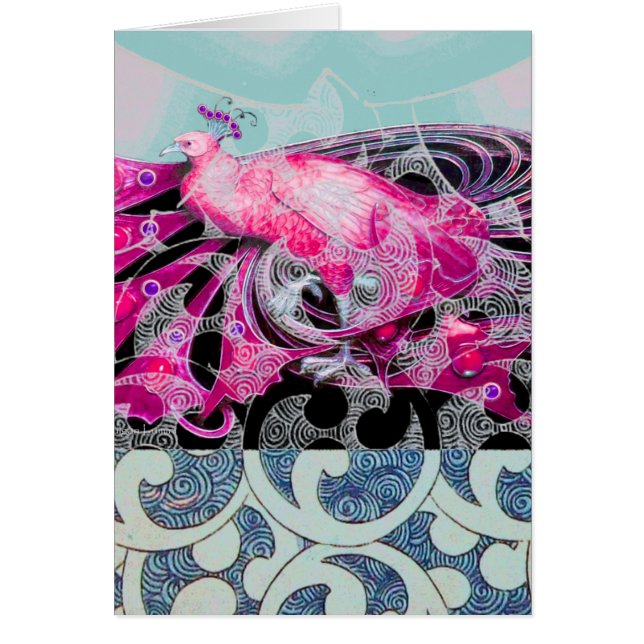 PÁCOCA ROSA CON FLORAL AZUL Y PLANTAS GEOMÉTRICAS (Frente)