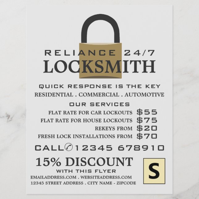 Padlock moderno, volante publicitario de locksmith (Frente)