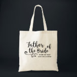 Padre de la escritura moderna elegante de la bolsa<br><div class="desc">¡El padre de la novia amará la esta bolsa de asas personalizada! Un adorno de moda de la fuente y del remolino de la escritura de la diversión adorna el frente del bolso y abajo hay espacio para dos líneas de texto de encargo - añada al padre del nombre de...</div>