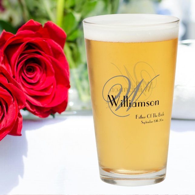 Padre De Novia Regalo Elegante Monograma Cerveza (For The Father Of The Bride - An Elegant Monogram Name Beer Glass Gift.)